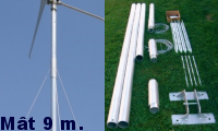 mât 9 mètres à double haubanage pour éolienne avec fixation par manchon de 48 mm