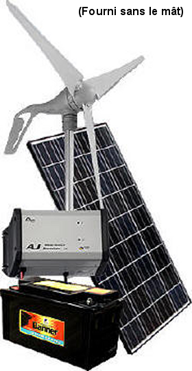 kit hybride solaire 135w et olienne 200w produisant du courant 220v alternatif